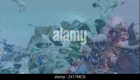 Image of data processing over rubbish dump Stock Photo