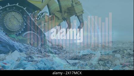 Image of data processing over rubbish dump Stock Photo