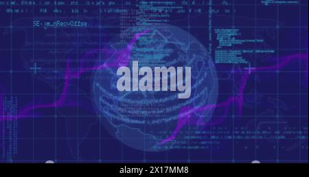 Image of globe spinning and data processing Stock Photo