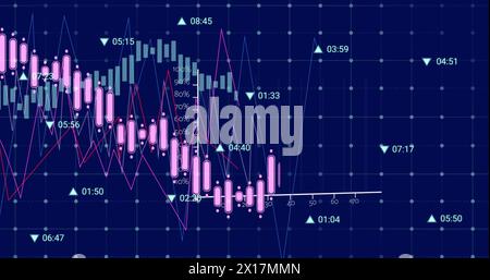 Image of financial data processing on black background Stock Photo