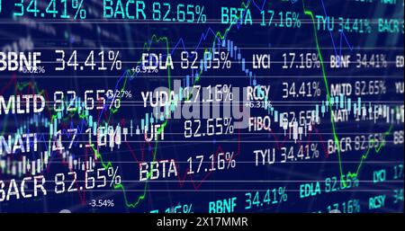 Image of financial data processing on black background Stock Photo