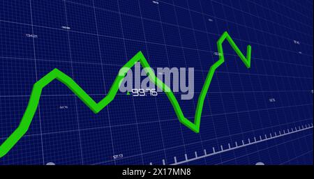 Image of financial data processing on blue background Stock Photo
