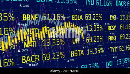 Image of financial data processing on blue background Stock Photo