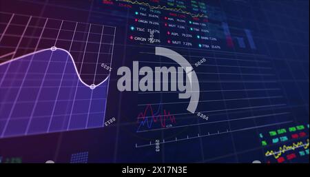 Image of financial data processing on black background Stock Photo