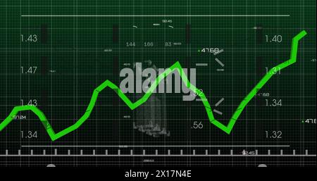 Image of data processing on green background Stock Photo