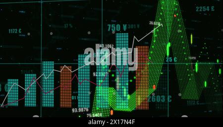 Image of financial data processing on black background Stock Photo