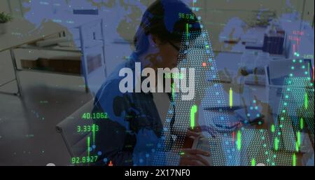 Image of financial data processing over caucasian businesswomen Stock Photo