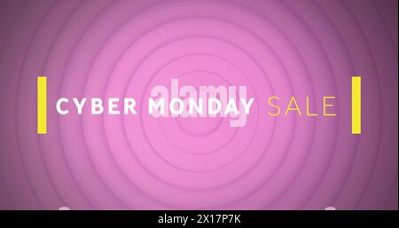 Image of cyber monday sale text banner over concentric circles against purple background Stock Photo