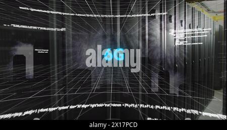 Image of screens with data processing against computer server room Stock Photo