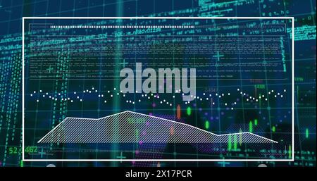 Image of multiple graphs and computer language over abstract background Stock Photo