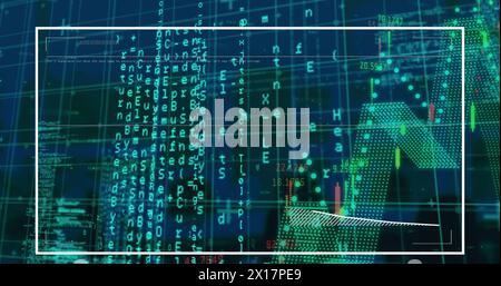 Image of multiple graphs and computer language over abstract background Stock Photo
