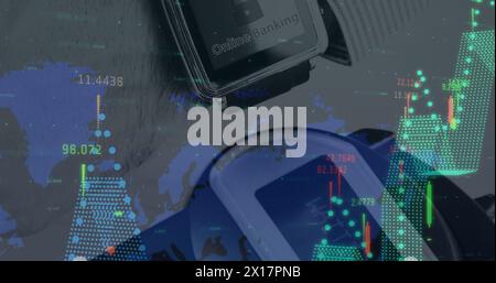 Image of financial data processing over payment terminal Stock Photo