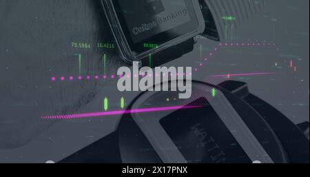 Image of financial data processing over payment terminal Stock Photo