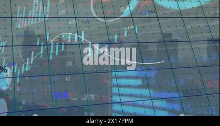 Image of data processing over cityscape Stock Photo