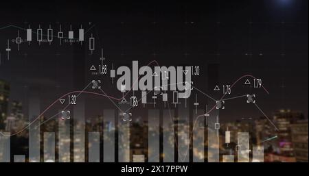 Image of data processing over cityscape Stock Photo