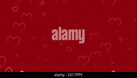 Image of hearts floating over red background Stock Photo