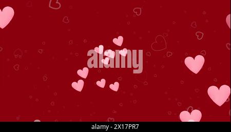Image of hearts floating over red background Stock Photo