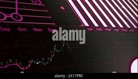 Image of statistics and financial data processing over grid Stock Photo