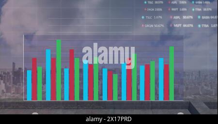 Image of data processing over cityscape Stock Photo