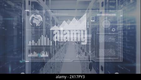 Image of digital screen with data processing over servers Stock Photo