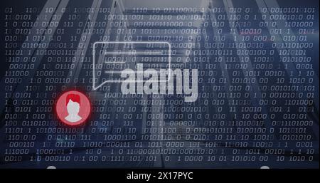 Image of message and binary code over servers Stock Photo
