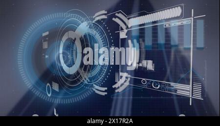Image of digital screen with data and processing circle Stock Photo