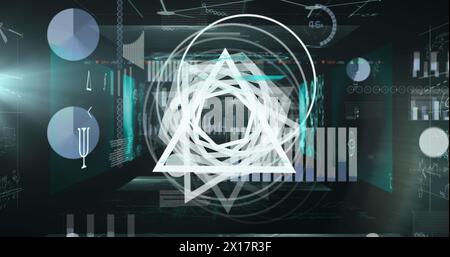 Image of white shapes over data processing on black background Stock Photo