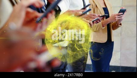 Image of dna strand spinning over female doctor using tablet Stock Photo