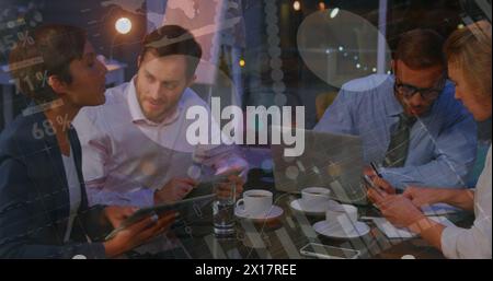 Image of financial data processing over group of business people Stock Photo