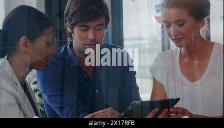 Image of financial data processing over group of business people Stock Photo