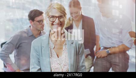 Image of financial data processing over group of business people Stock Photo