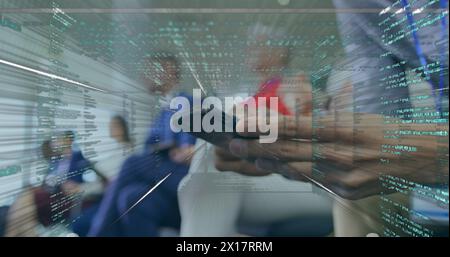 Image of data processing over businessman using smartphone Stock Photo