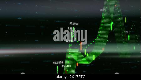 Image of financial data processing against black background Stock Photo