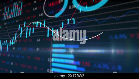 Image of statistical and stock market data processing against blue background Stock Photo