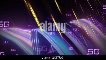 Image of 5g text and data processing on dark background Stock Photo