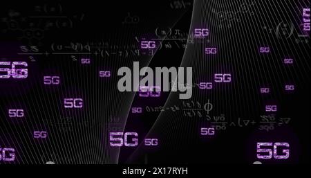 Image of 5g text and data processing on dark background Stock Photo
