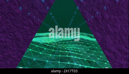 Image of binary coding and data processing over triangle Stock Photo