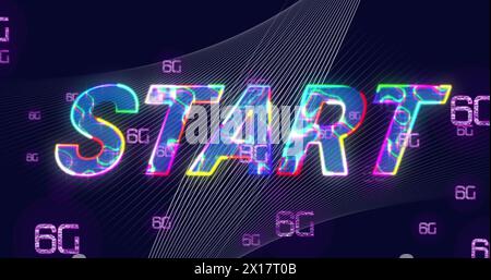 Image of start text over 6g text and data processing on dark background Stock Photo