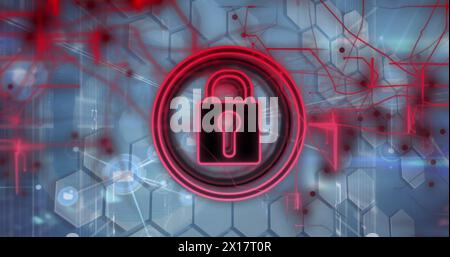 Image of padlock icon and data processing Stock Photo