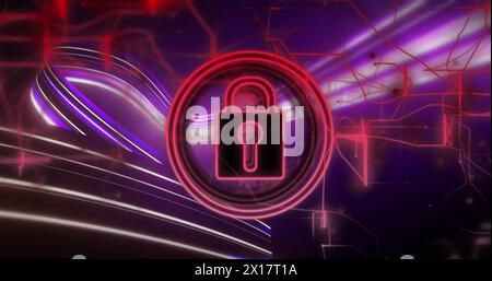 Image of padlock icon and data processing on dark background Stock Photo