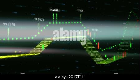 Image of financial data processing against black background Stock Photo