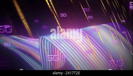 Image of 5g text and data processing on dark background Stock Photo