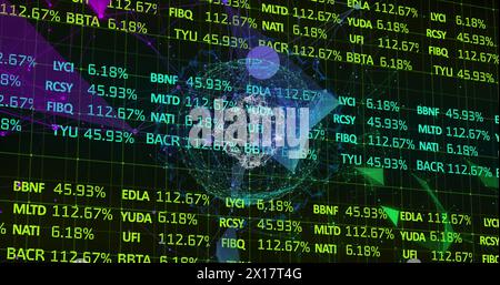 Image of financial data processing over globe and connections Stock Photo