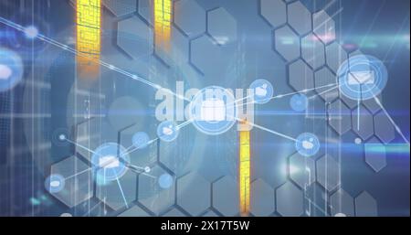 Image of connections and data processing over hexagons Stock Photo