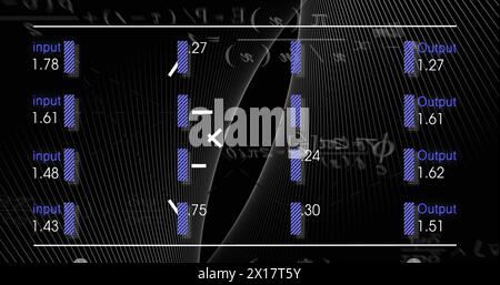 Image of numbers and data processing over light trails Stock Photo