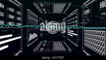 Image of financial data processing on black background Stock Photo