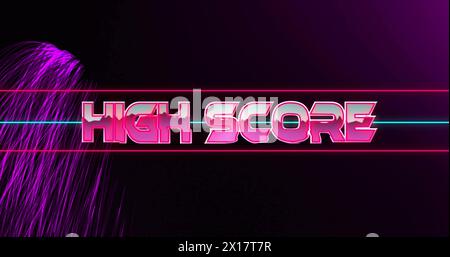 Image of high score text over neon background Stock Photo