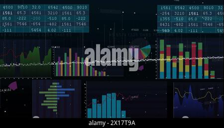 Image of financial data processing on black background Stock Photo