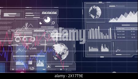 Image of financial data processing on black background Stock Photo