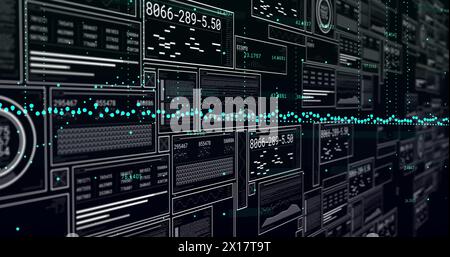 Image of financial data processing on black background Stock Photo